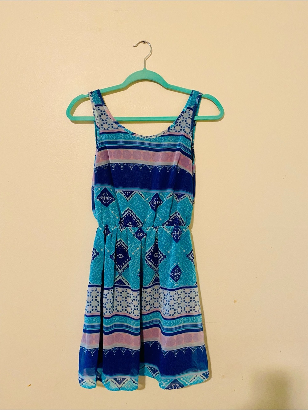 H&M Blue and Aqua Patterned Mini Dress